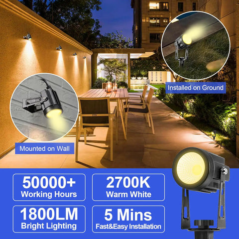 Extendable 6 In 1 Low Voltage Landscape Lighting Kit With Transformer 3W 12V IP65 Waterproof Outdoor Spotlight 1800 Lumen Warm White installed