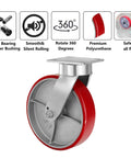 Rock Solid 8X2 Inch Swivel Casters Kingpinless Polyurethane Wheels with steel plate for 2500 lb loads on platform trucks.