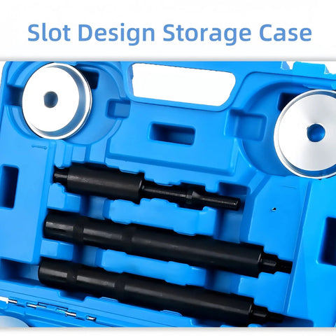 Pro Grade 13 Piece Wheel Bearing Press Kit With Race And Seal Driver Set in blue storage case, showing 8 drive discs.