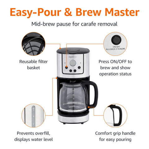 Programmable Coffeemaker With Carafe And Reusable Filter Stainless Steel 12 Cup Black Digital Clock Auto Brew Warming Plate