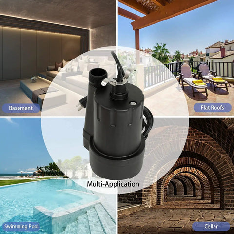 No Hassle Submersible Utility Pump Moves Water Like A Champ With Strong 1/5 Hp Motor used in various applications like basements and pools.