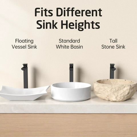 Dope Matte Black Tall Vessel Sink Faucet For Single Hole Bathroom Setup Stainless Steel Lead Free fits different sink heights