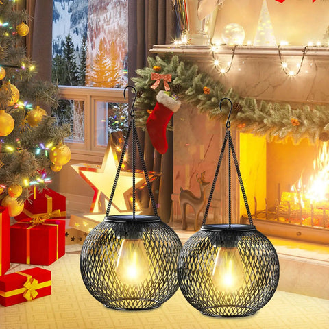 Auto On Solar Lanterns For Outdoors Upgraded Hanging Garden Lights Metal Waterproof Lanterns For Yard Patio Pathway Decor