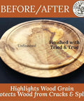 Wooden plate showing before-and-after effects of Danish Oil Wood Finish For Furniture And Rustic Pieces, Fast Curing Primer.