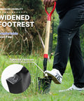 Person stepping on 45 Inch Transplanting Spade For Digging And Planting With Steel D Grip And Wooden Handle, grassy field background