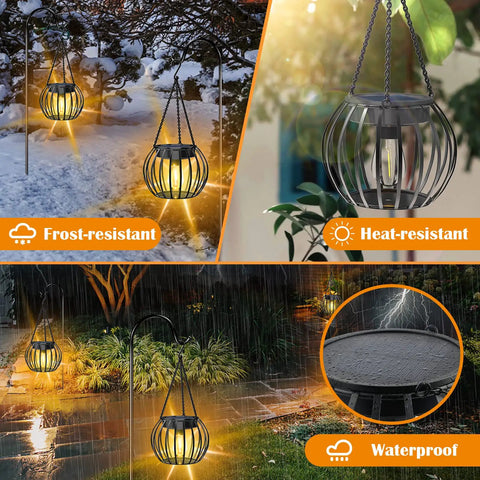 Two Pack 15 Inch Outdoor Solar Lantern Lights, Decorative Metal Hanging Lanterns, IP65 Waterproof for Garden Yard and Patio
