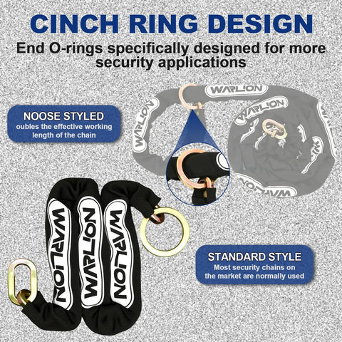 Heavy Duty Security Chain With Cinch Ring Three Foot Long And Three Eighths Inch Thick 63HRC Alloy Steel illustration