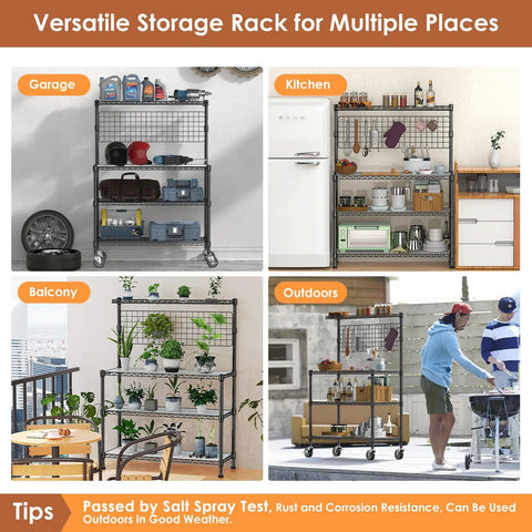 Workhorse Kitchen Bakers Rack With Wheels And Storage, 4 Tier Microwave Stand And Utility Cart, used in different settings.