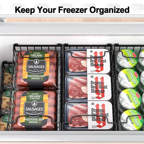 Heavy Duty Rustproof Deep Freezer Organizer Bins 4 Pack Sleek Metal Storage Baskets With Straight Sides For 5 To 7 Cubic Foot Chest Freezer Kitchen Tight Organization