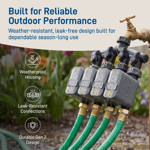 Gen 2 Smart Hose Watering Timer With Wi Fi Hub Four Pack Includes Hose Y Splitter Easy Setup And Precise Scheduling