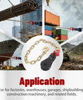 Heavy Duty 2 Ton Snatch Block With 2 Ft Steel Chain And 3 Inch Sheave For Lifting, Towing, And Winching On Demanding Jobs, Built To Handle A 4400 Lb Working Load Limit, shown with chain and hook