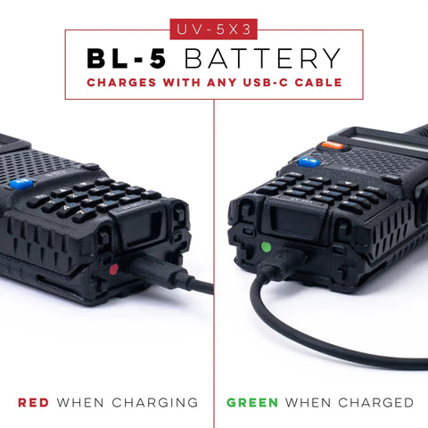 High-Power Tri-Band Ham Radio Handheld With USB-C Charging, VHF UHF 1.25M Support, customizable settings shown while charging