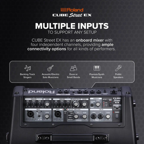 Front panel of Battery Powered 50W Stereo Amplifier For Outdoor Gigs With Microphone And Instrument Support showcasing inputs