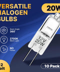 G4 12V 20W Halogen Bulbs Pack Low Voltage For Under Cabinet Puck Lights Chandeliers And Track Lighting Warm White 2700K 10 Pack Bi Pin Lamps With 280 Lumens Compact Size