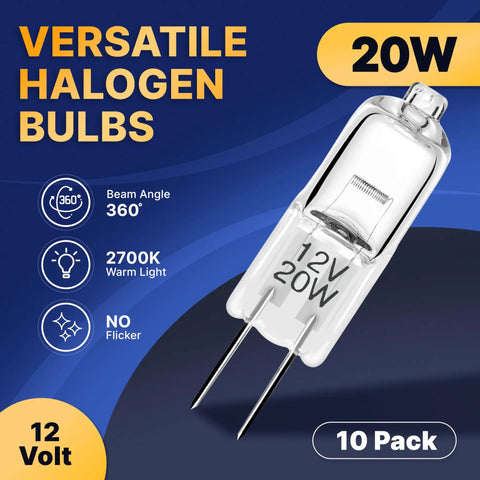 G4 12V 20W Halogen Bulbs Pack Low Voltage For Under Cabinet Puck Lights Chandeliers And Track Lighting Warm White 2700K 10 Pack Bi Pin Lamps With 280 Lumens Compact Size