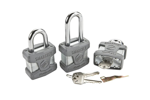Rekey In Seconds SmartKey Padlock With Boron Carbide Shackle For Outdoor Gates And Storage, set of three locks with keys