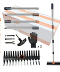 15 Inch Heavy Duty Thatch Rake With Two Row 29 Tines Metal Dethatcher Adjustable Handle With Ergonomic Grip shown disassembled