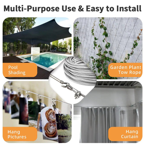 One Eighth Inch Wire Rope Kit With 300 Ft Vinyl Coated Stainless Steel 7x7 Cable For Outdoor String Lights Climbing Plants