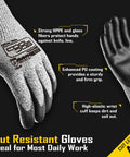 Image of ANSI A4 Cut Resistant Safety Work Gloves With PU Grip Breathable Lightweight Coated Protective Gloves For Wood Carving Glass Handling And Mechanical Work Gray Large, featuring details of cut resistance and grip features.