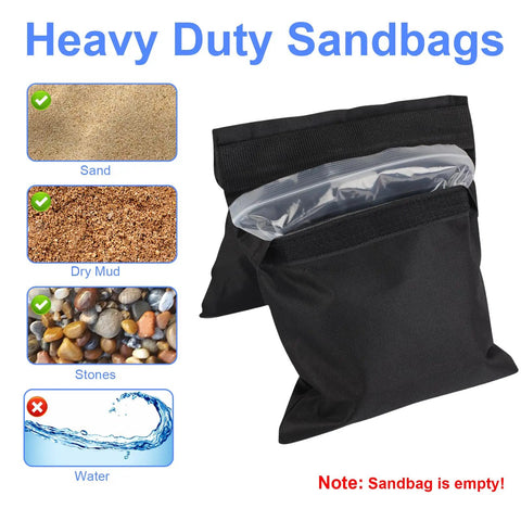 Two Pack Heavy Duty Sand Bags for Tripods, Umbrella Bases, with PE Liner, UV-Resistant Fabric, holds sand, dry mud, stones.