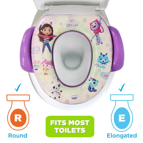 Toddler Approved Soft Potty Seat Featuring Gotta Love Gabby Dollhouse Artwork With Solid Grip Handles For Total Breeze Potty Training Fits Like A Glove On Round Or Elongated Toilets Easy Peasy Parts For Quick Clean