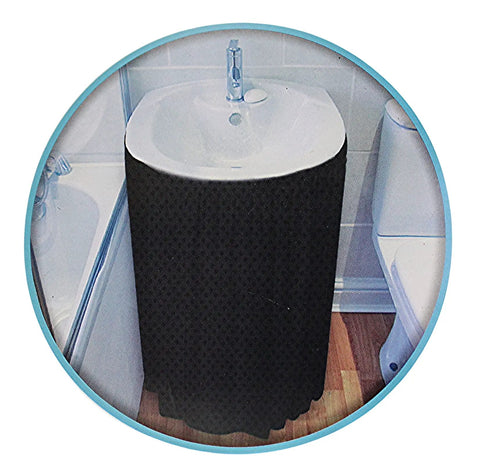 Under Sink Skirt With Adhesive Tape Waterproof Bathroom And Kitchen Sink Cover For Extra Storage And Stylish Concealment With Black Diamond Stitch Fabric Keeps Clutter Hidden No Fuss And Easy Access 56 Inches Wide 32 Inches Long