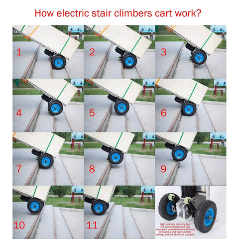 Demonstration of Lightweight Electric Hand Truck Stair Climber With Brushless Motor in action ascending stairs.