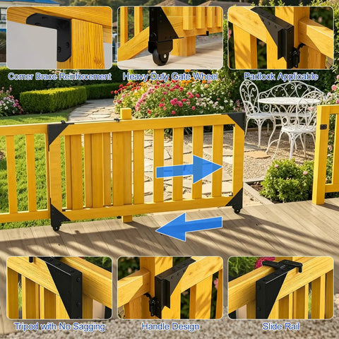 Heavy Duty Sliding Gate Hardware Kit With Smooth Silent Roll Wheels For 1 To 2 In Wood Frames, Anti Sag Corner Brackets, Ideal For Deck Driveway Porch Or Yard Gates; wood gate with wheels