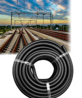 Rock Solid Fire Resistant Corrugated Conduit Pipe For Heavy Duty Wire And Cable Routing on railway track background.