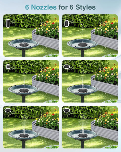 Upgraded Solar Powered Fountain Pump With Six Nozzles For Outdoor Garden Pond Pool And Bird Bath, multi-style spray display