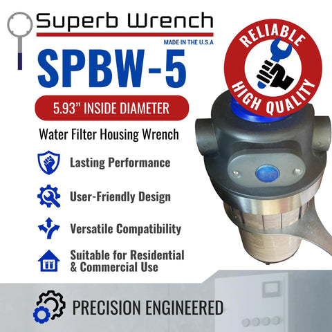 Heavy Duty Metal Water Filter Housing Wrench 5.93 Inch Inside Diameter Beefy Tool For Tightening High Flow Filter Housings Replaces SW 3 Fits Keystone Culligan Pentek Plymouth Ace American Plumber And More precision engineered features.