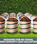 Universal Fit Leaf Collection System for Leaf Blowers and Vacuums, 5-Inch Tube, filled bins with leaves, mesh hood, no-touch dumping