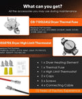 Heavy Duty Dryer Heating Element Kit Replacement for Multiple Models 503978 964p3 510329 61928 61927 61929 Fits Maytag Amana Dryers showing thermal fuse, thermostat, and accessories