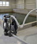 VEVOR air-operated double diaphragm pump with aluminum body, 1 in inlet/outlet, and flexible metal hose.