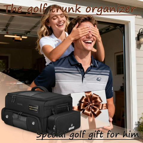 Premium Golf Trunk Organizer For Cars With Insulated Pouch And Dust Proof Layer gift scene with couple