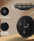 Smooth Spinning Nine Inch Solid Wood Lazy Susan Turntable with wide slip resistant base showing dimensions and non-slip pads.