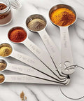 Six Piece Stainless Steel Measuring Spoons Set For Cooking And Baking Includes One Eighth Teaspoon One Quarter Teaspoon One Half Teaspoon