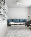 46 Inch Indoor Ceiling Fan With LED Light, White Finish, Five Blades, Pull Chain, Standard Mount in a modern living room