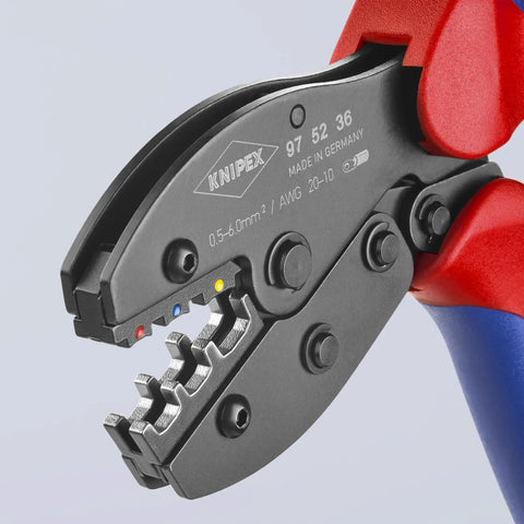 Pro-Grade Three-Position Contact Crimping Pliers With Self-Releasing Mechanism, showing precision dies and grips.