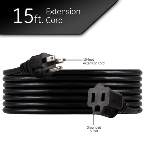 Beefed-Up Heavy Duty Outdoor Extension Cord 15 Ft 16 Gauge 3 Prong Grounded, Double Insulated, Moisture Resistant Vinyl Jacket, UL Listed