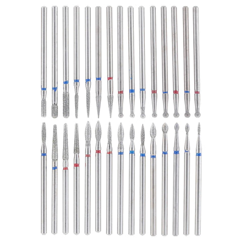 Pro Grade Nail Drill Bits Set For Pedicure And Cuticle Care With Diamond Grit 120 Three Thirty Second Inch Shank Grinding And Polishing Burrs Includes Ball Cylinder Cone Bullet Needle Point Shapes 30Pcs Pack