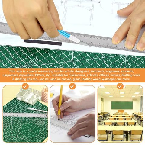 Workhorse Stainless Steel Ruler With Non Slip Cork Back Dual Inches And Centimeters Scale For Home Upgrades Drafting Architecture