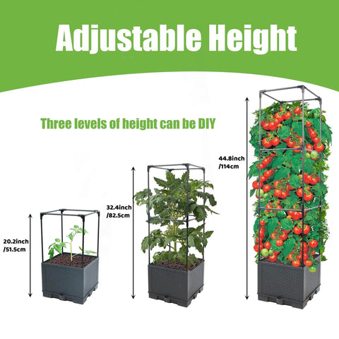 Two Pack Raised Garden Bed Planter Box With Trellis For 44 Inch Tomato Trellis And Climbing Plants, adjustable height levels