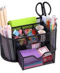 Mesh Desk Organizer With Eight Compartments And One Drawer Pencil Holder For Desk Office Supplies Storage School Stationery Tray