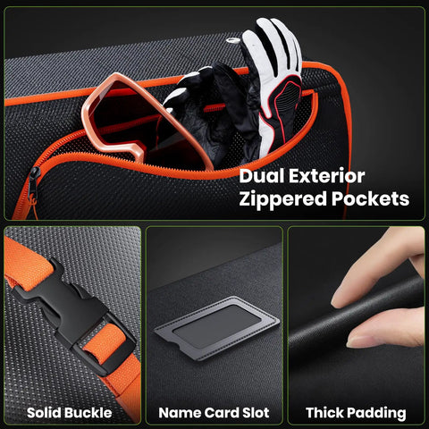 Padded Snowboard Bag For Air Travel, Waterproof 1680D Rip-Resistant Case with zippered pockets, buckle, and name card slot