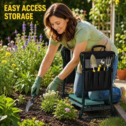 Heavy Duty Garden Pouches For Kneeler With Handle, Portable Tool Organizer Bags With Multiple Pockets on kneeling stool