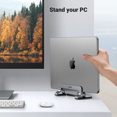 Vertical Laptop Stand For Desk, Aluminum Holder, Space Saving Mount For Up To 17.3 Inch Laptops, Sturdy Gray Dock