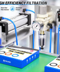 One Quarter Inch NPT Automatic Drain Air Filter And Pressure Regulator Combo with Gauge, aluminum body, installed setup.