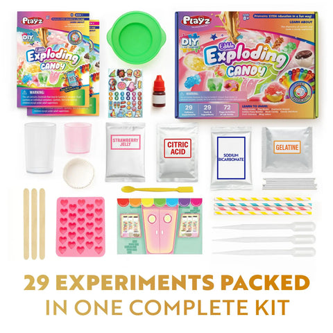 Edible Exploding Candy Making Kit For Kids Age 8 To 12 Packed With Crystal Rock Candy Jelly Chocolates And Lollipops That Pop Crack Fizz And Explode In Your Mouth Safe And Totally Sick Science Fun, 29 experiments kit contents