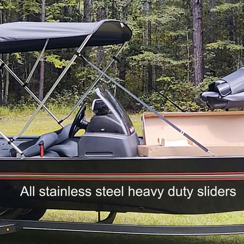 Adjustable Bimini Top Straps For Boats Marine Webbing With Stainless Steel Snap Hooks on boat with forest background